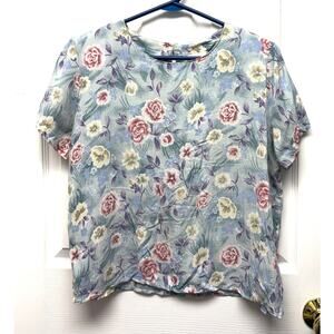 Jaclyn Smith Blouse Floral Vintage 90s Women’s Medium Petite Shoulder Pads Top
